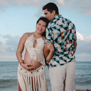 couple maternity photo session at the beach in playa del carmen